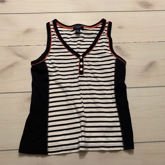 womens S chaps tank top navy‎ white striped orange - Picture 1 of 5